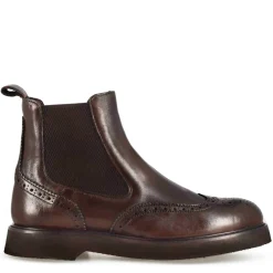 Stivaletto Chelsea Brogue Da Donna In Vera Pelle Colore Marrone Scuro