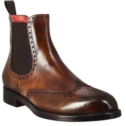 Stivaletto Chelsea Con Dettagli Brogue Uomo In Pelle Colore Marrone Con Elastico