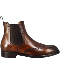 Stivaletto Chelsea Con Dettagli Brogue Uomo In Pelle Colore Marrone Con Elastico