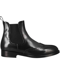 Stivaletto Chelsea Con Dettagli Brogue Uomo In Pelle Colore Nero Con Elastico