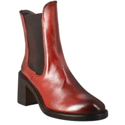 Stivaletto Chelsea Da Donna Con Tacco In Pelle Lavata Colore Rosso