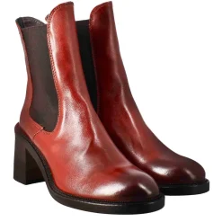 Stivaletto Chelsea Da Donna Con Tacco In Pelle Lavata Colore Rosso