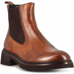 Stivaletto Chelsea Da Donna In Vera Pelle Colore Marrone Con Elastico