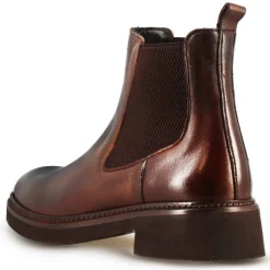 Stivaletto Chelsea Da Donna In Vera Pelle Colore Marrone Scuro Con Elastico