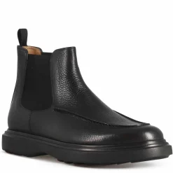 Stivaletto Chelsea Da Uomo In Pelle Martellata Nera E Suola In Gomma Vibram