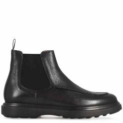 Stivaletto Chelsea Da Uomo In Pelle Martellata Nera E Suola In Gomma Vibram