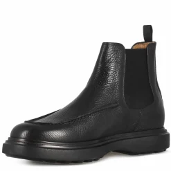 Stivaletto Chelsea Da Uomo In Pelle Martellata Nera E Suola In Gomma Vibram
