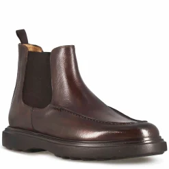 Stivaletto Chelsea Da Uomo In Pelle Martellata Marrone Scuro E Suola In Gomma Vibram