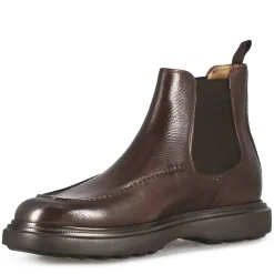 Stivaletto Chelsea Da Uomo In Pelle Martellata Marrone Scuro E Suola In Gomma Vibram