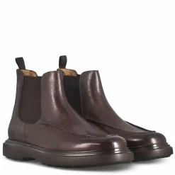 Stivaletto Chelsea Da Uomo In Pelle Martellata Marrone Scuro E Suola In Gomma Vibram