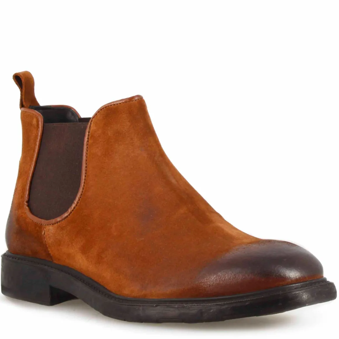 Stivaletto Chelsea Da Uomo In Vera Pelle Scamosciata Marrone Effetto Vintage