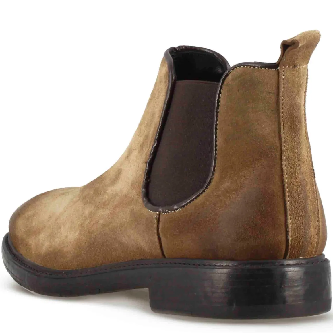 Stivaletto Chelsea Da Uomo In Vera Pelle Scamosciata Marrone Chiaro Effetto Vintage