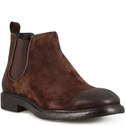 Stivaletto Chelsea Da Uomo In Vera Pelle Scamosciata Colore Marrone Scuro Con Elastico