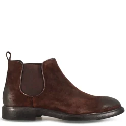 Stivaletto Chelsea Da Uomo In Vera Pelle Scamosciata Colore Marrone Scuro Con Elastico