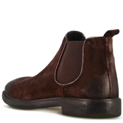 Stivaletto Chelsea Da Uomo In Vera Pelle Scamosciata Colore Marrone Scuro Con Elastico