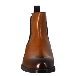Stivaletto Chelsea Liscio Da Uomo In Pelle Colore Marrone Chiaro Con Elastico