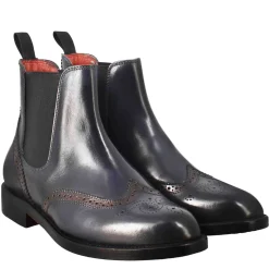 Stivaletto Da Donna Chelsea Con Dettagli Brogue In Pelle Blu