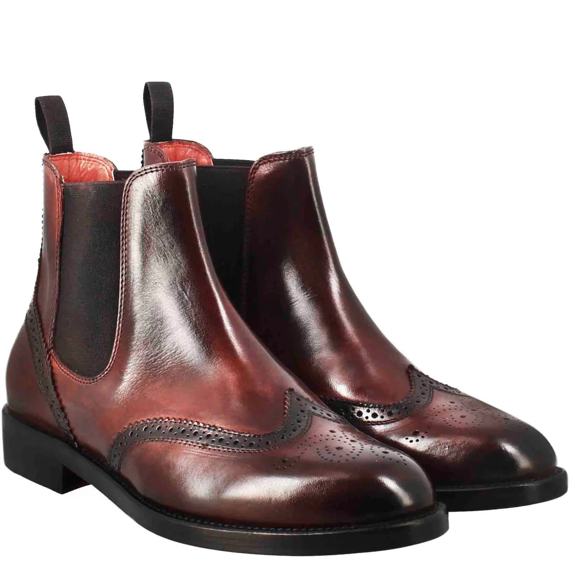 Stivaletto Da Donna Chelsea Con Dettagli Brogue In Pelle Bordeaux