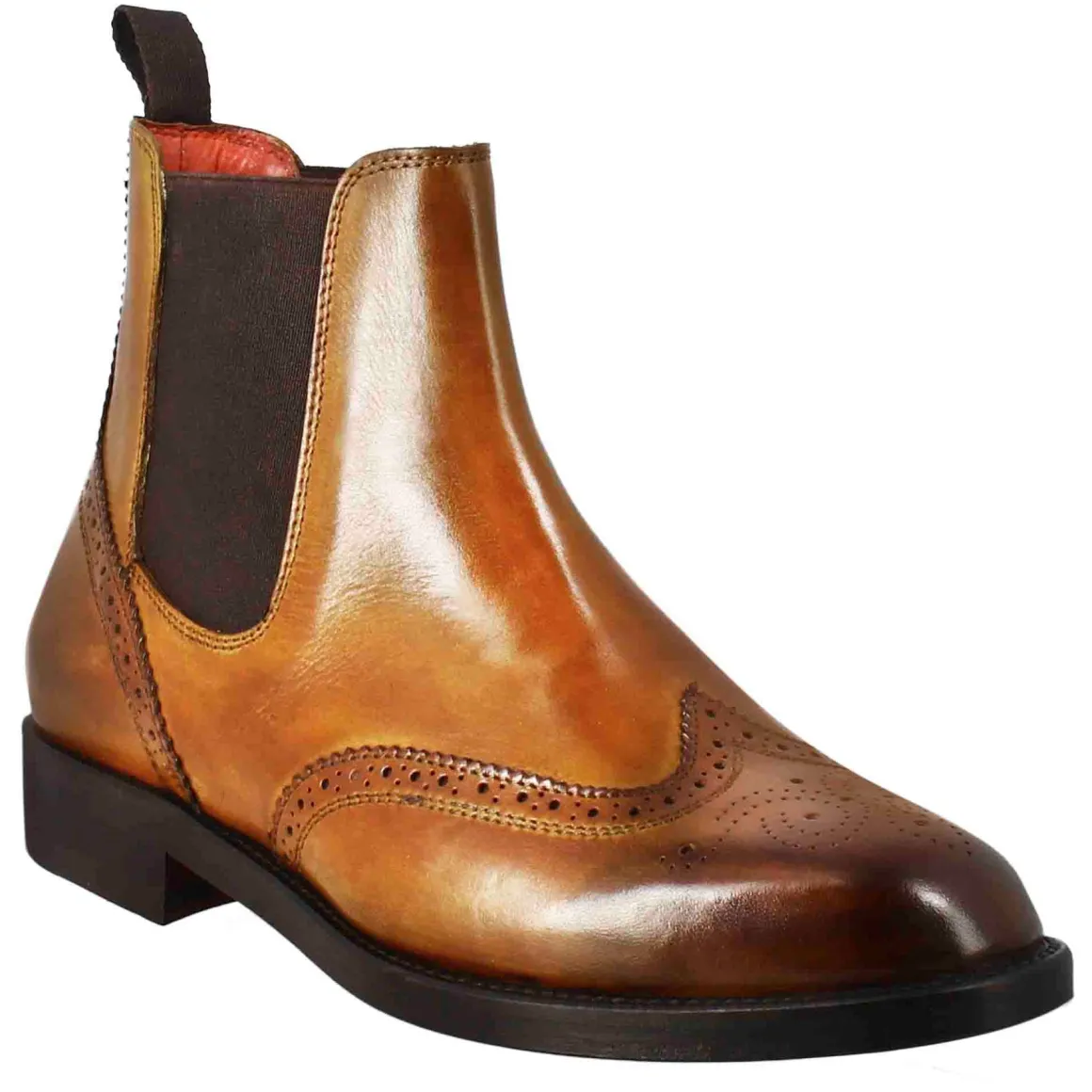 Stivaletto Da Donna Chelsea Con Dettagli Brogue In Pelle Marrone Chiaro
