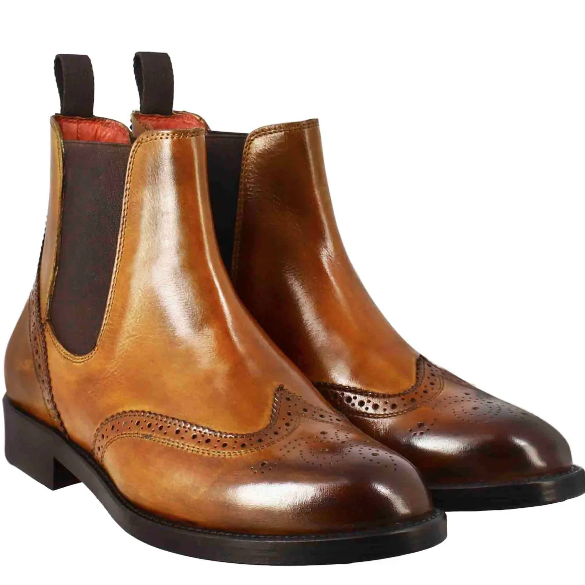 Stivaletto Da Donna Chelsea Con Dettagli Brogue In Pelle Marrone Chiaro