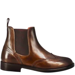Stivaletto Da Donna Chelsea Con Dettagli Brogue In Pelle Marrone Scuro