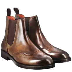 Stivaletto Da Donna Chelsea Con Dettagli Brogue In Pelle Marrone Scuro
