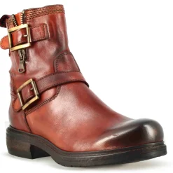 Stivaletto Da Donna Con Doppia Fibbia In Vera Pelle Colore Rosso
