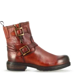 Stivaletto Da Donna Con Doppia Fibbia In Vera Pelle Colore Rosso