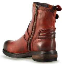 Stivaletto Da Donna Con Doppia Fibbia In Vera Pelle Colore Rosso