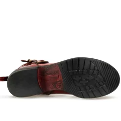 Stivaletto Da Donna Con Doppia Fibbia In Vera Pelle Colore Rosso