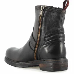 Stivaletto Da Donna Con Doppia Fibbia In Vera Pelle Colore Nero