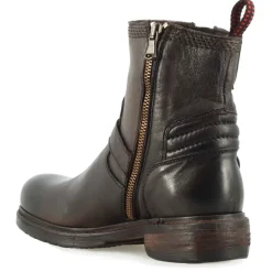 Stivaletto Da Donna Con Doppia Fibbia In Vera Pelle Colore Marrone Scuro