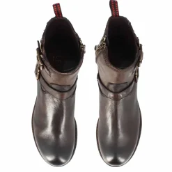 Stivaletto Da Donna Con Doppia Fibbia In Vera Pelle Colore Marrone Scuro