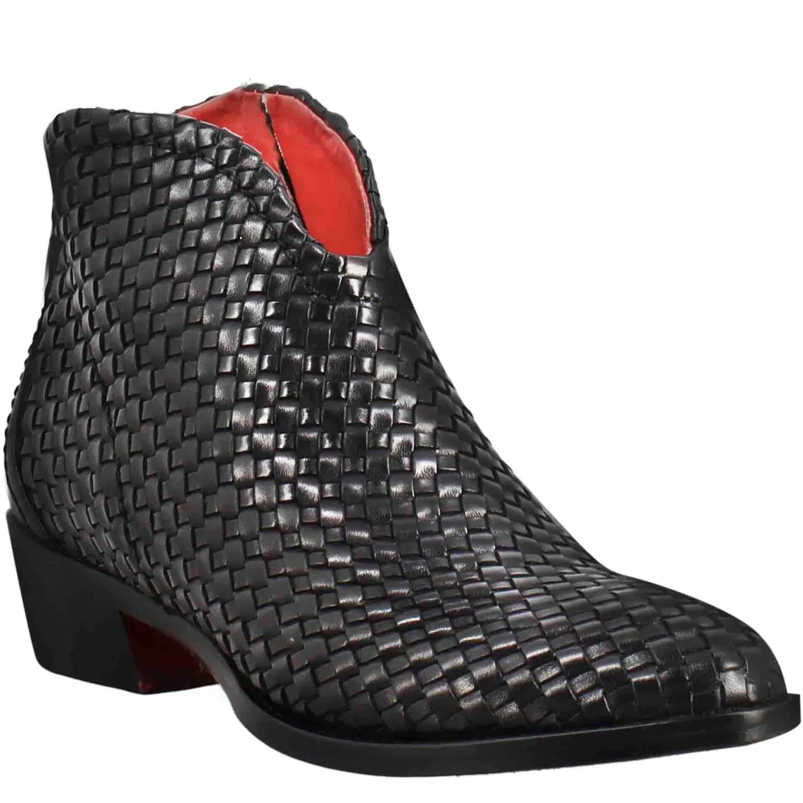 Stivaletto Da Donna Con Tacco Medio In Pelle Intrecciata Colore Nero