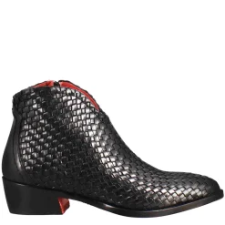 Stivaletto Da Donna Con Tacco Medio In Pelle Intrecciata Colore Nero