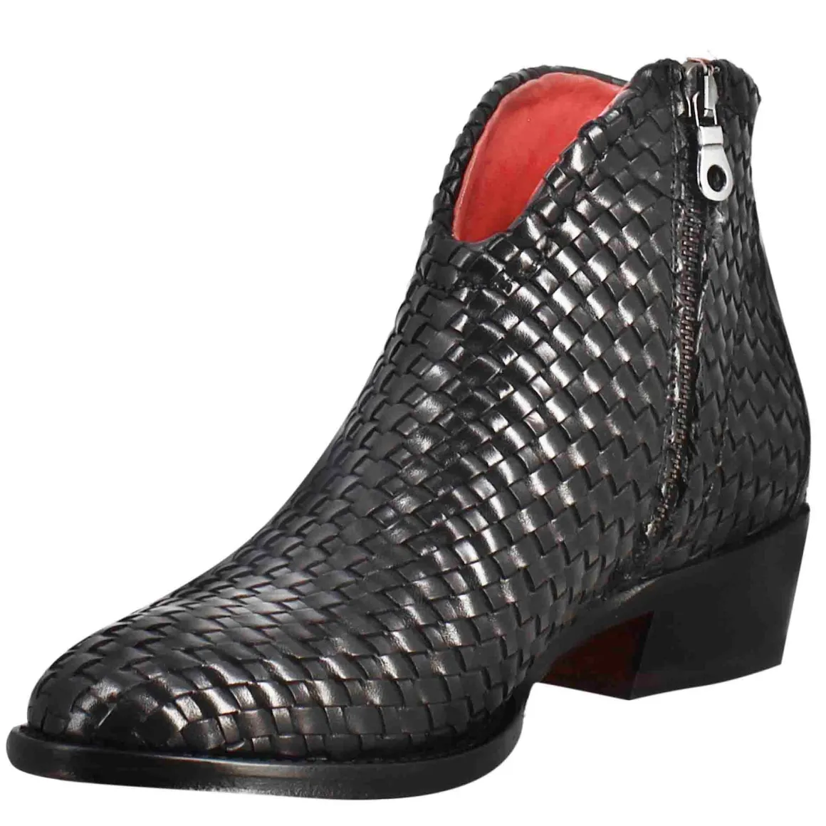 Stivaletto Da Donna Con Tacco Medio In Pelle Intrecciata Colore Nero