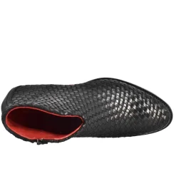 Stivaletto Da Donna Con Tacco Medio In Pelle Intrecciata Colore Nero
