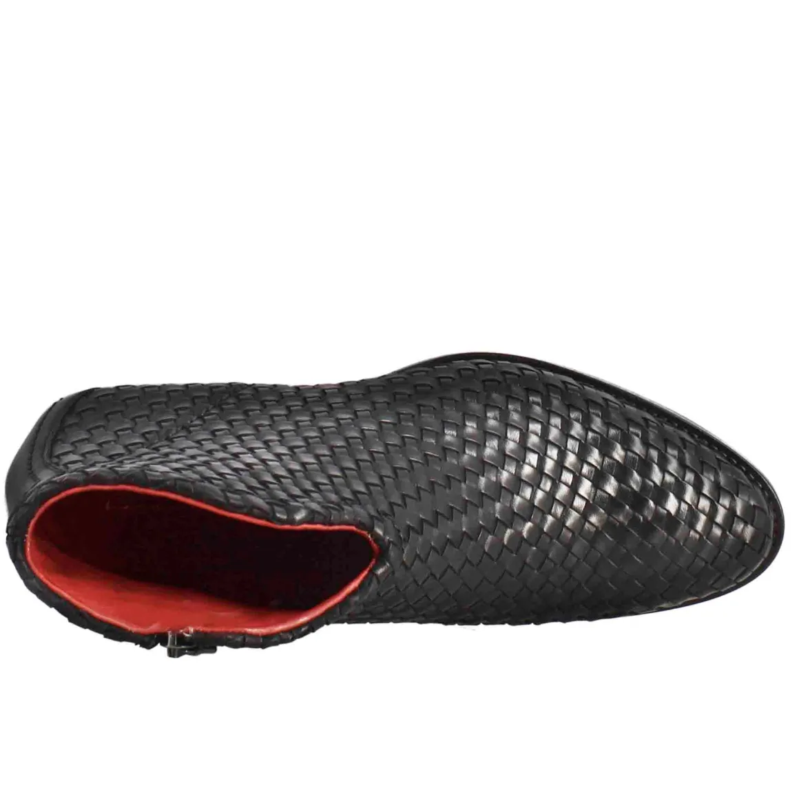 Stivaletto Da Donna Con Tacco Medio In Pelle Intrecciata Colore Nero