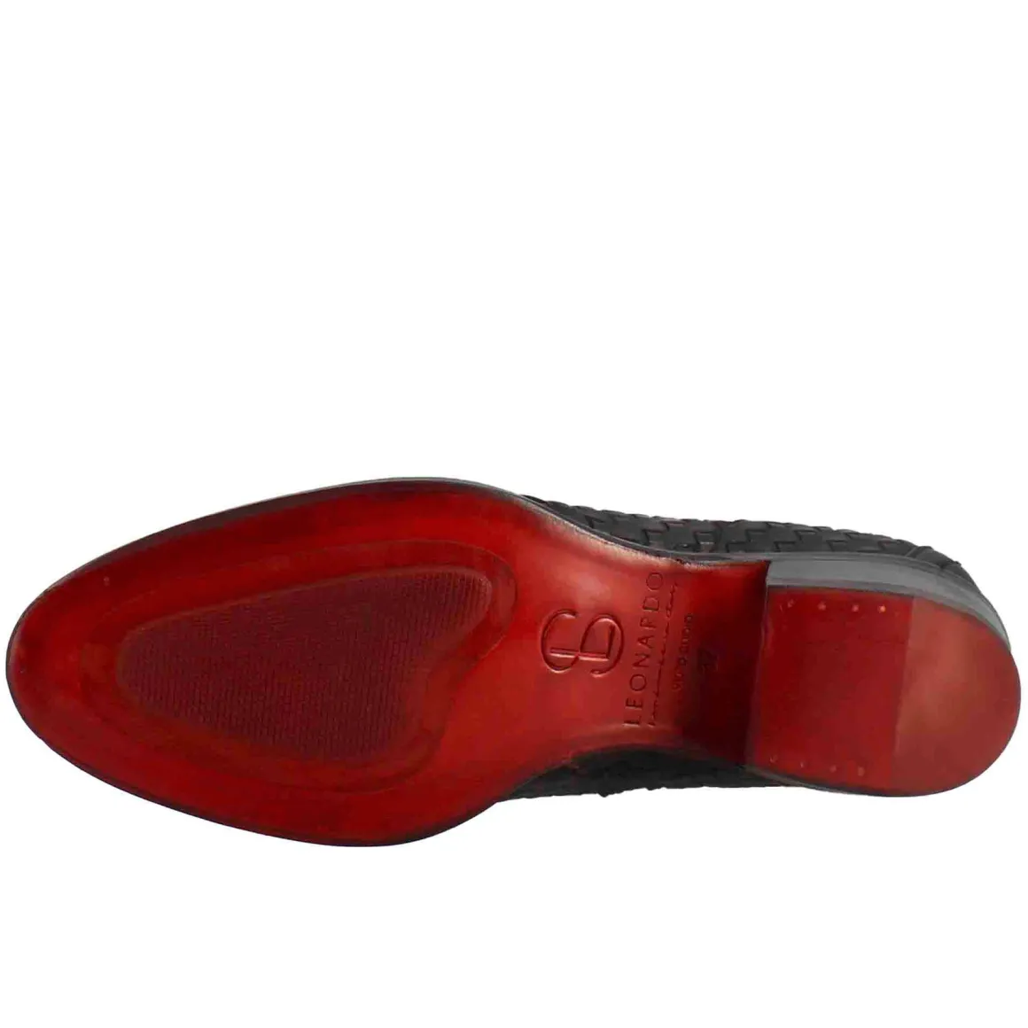Stivaletto Da Donna Con Tacco Medio In Pelle Intrecciata Colore Nero