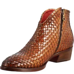 Stivaletto Da Donna Con Tacco Medio In Pelle Intrecciata Colore Marrone Chiaro