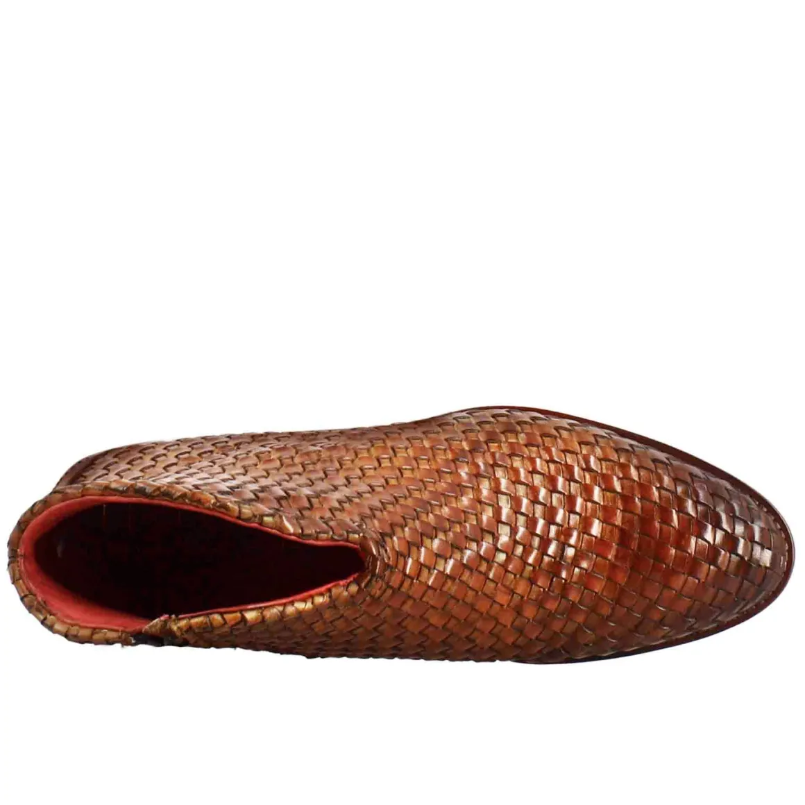 Stivaletto Da Donna Con Tacco Medio In Pelle Intrecciata Colore Marrone Chiaro