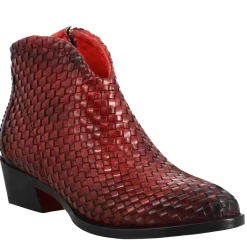 Stivaletto Da Donna In Pelle Intrecciata Con Tacco Medio Colore Rosso