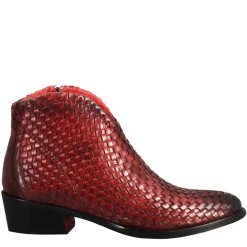 Stivaletto Da Donna In Pelle Intrecciata Con Tacco Medio Colore Rosso