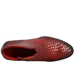 Stivaletto Da Donna In Pelle Intrecciata Con Tacco Medio Colore Rosso