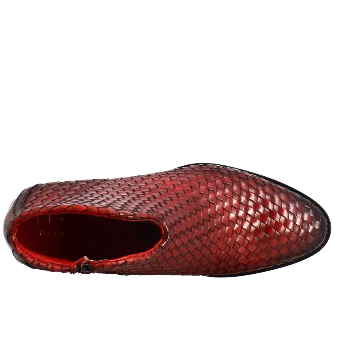 Stivaletto Da Donna In Pelle Intrecciata Con Tacco Medio Colore Rosso