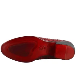 Stivaletto Da Donna In Pelle Intrecciata Con Tacco Medio Colore Rosso