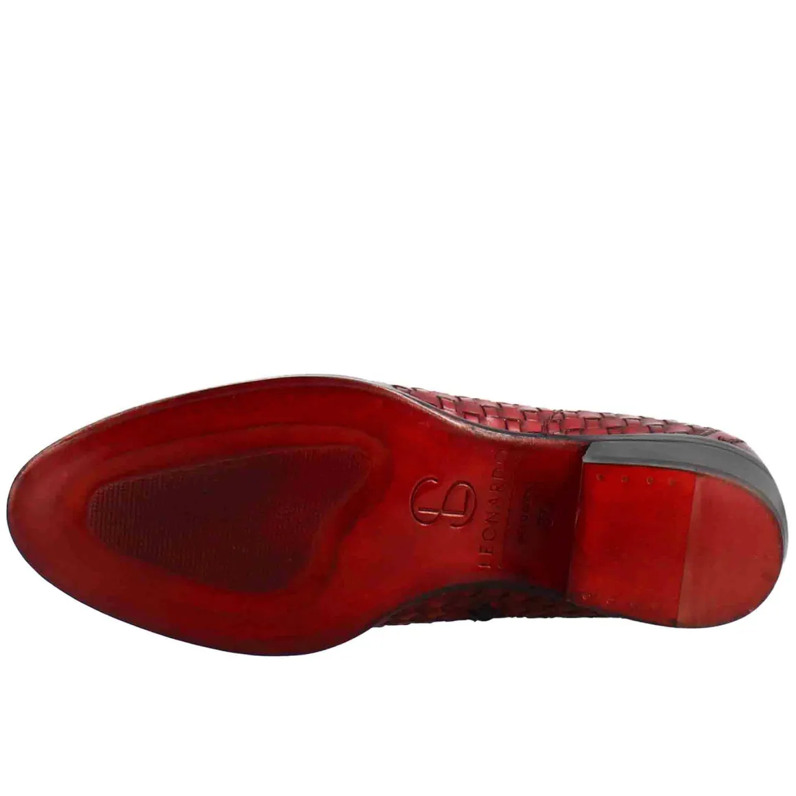 Stivaletto Da Donna In Pelle Intrecciata Con Tacco Medio Colore Rosso