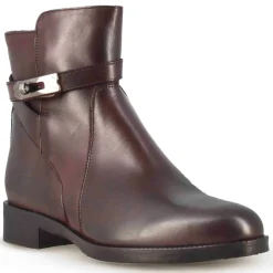 Stivaletto Da Donna In Pelle Colore Bordeaux Con Fibbia Decorativa Alla Caviglia