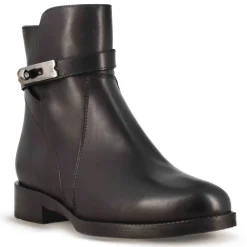 Stivaletto Da Donna In Pelle Colore Nero Con Fibbia Decorativa Alla Caviglia