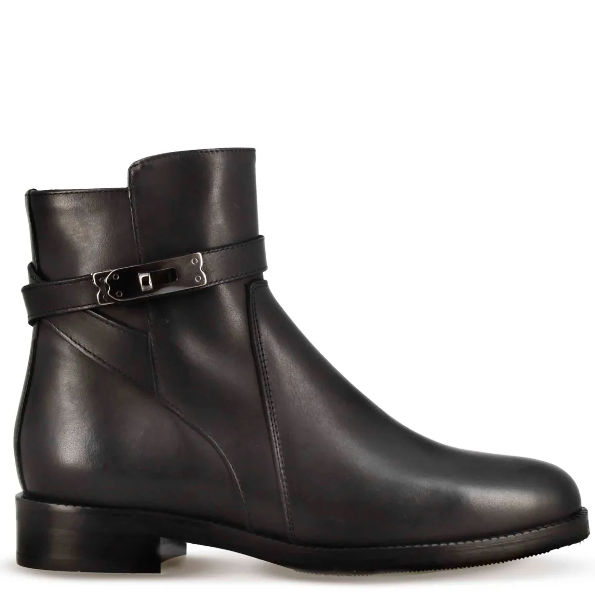 Stivaletto Da Donna In Pelle Colore Nero Con Fibbia Decorativa Alla Caviglia